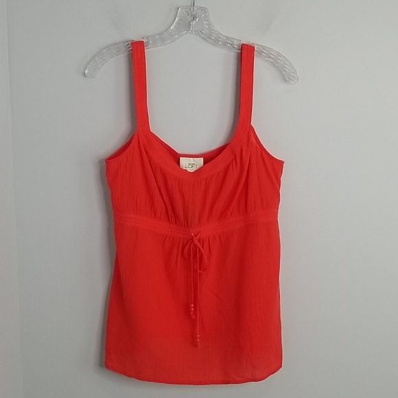 Ann Taylor Loft Coral Orange crepe tie front tank top size Medium - Picture 1 of 9